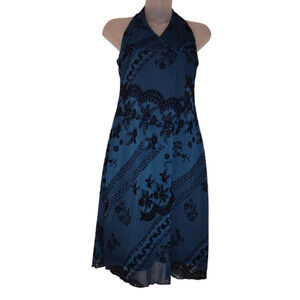 Faith Passion Women’s Blue Lace Detail Halter Sleeveless Dress Size M BG22
